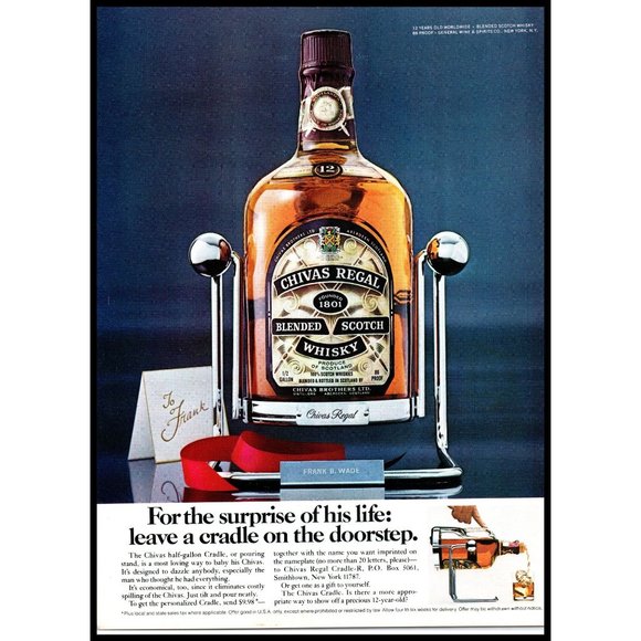 1976 Chivas Regal Scotch Whisky Vintage Print Ad Half Gallon Cradle Wall Art - Picture 1 of 1